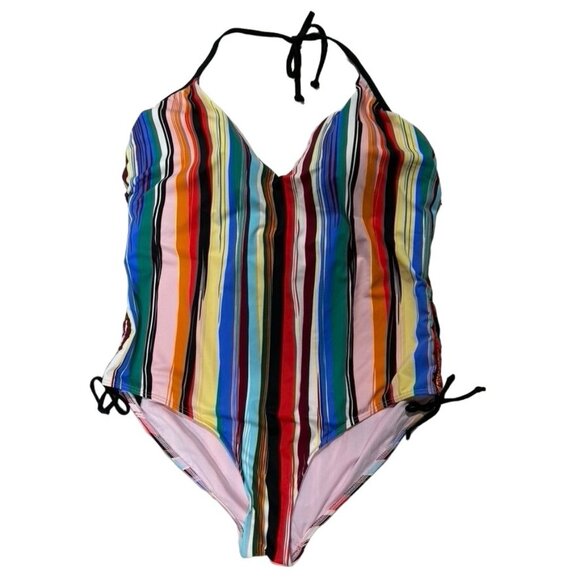 SWIMSUITS FOR ALL Women's Swimsuit Nylon Striped Multicolor Tie Closure Size 24 - Picture 8 of 11